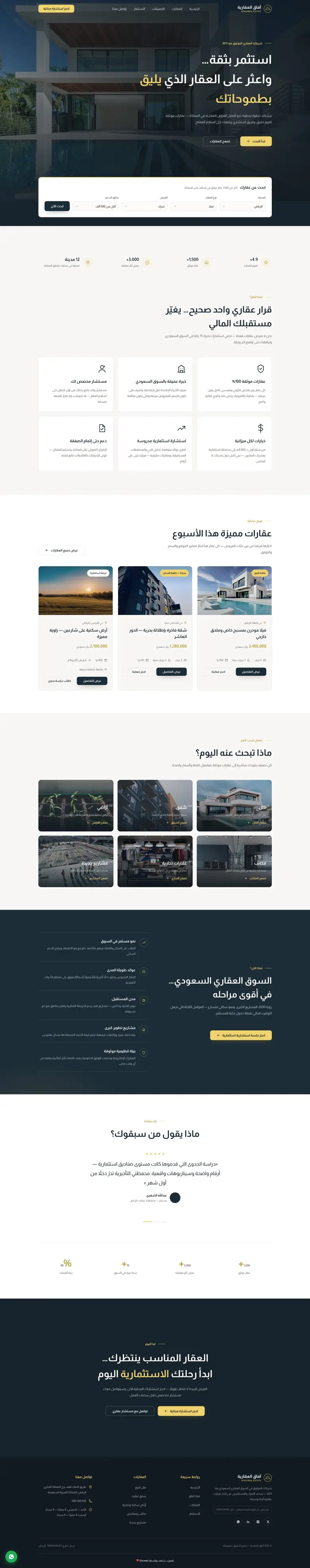 الصفحة الرئيسية لموقع آفاق العقارية كاملة